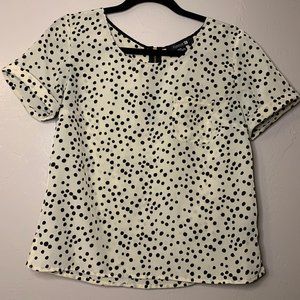 Off White Cream Polka Dot Cuffed Sleeve Top